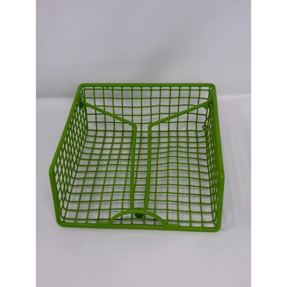 Vintage 80s Green Metal Wire Mesh Flat Napkin Holder Tabletop Picnic Basket